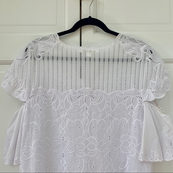 Jonathan Simkhai V-Neck White Crochet Flutter Sleeve Top - Picture 13 of 16